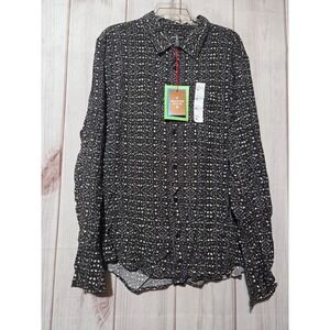 Houston White Mens XL Black White Abstract Print‎ Rayon Long Sleeve Button Down